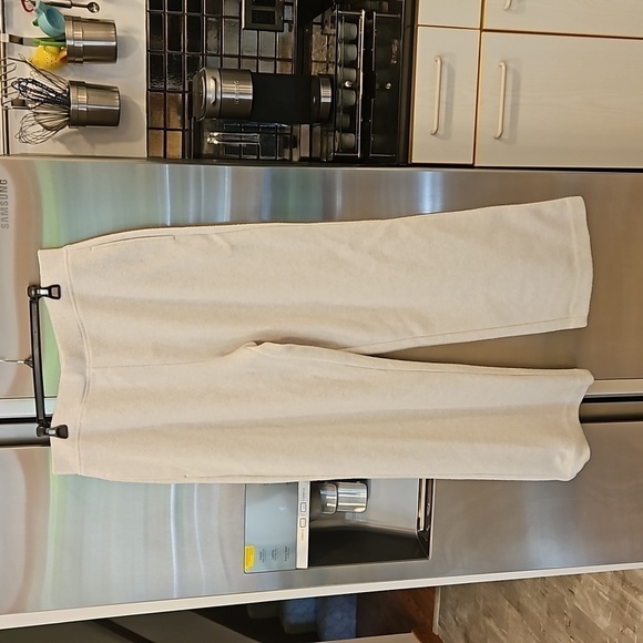 💕VINCE💕 Cotton-Blend Wide-Leg Fleece Trousers ~ White and Grey Melangé XL NWT - Picture 12 of 17